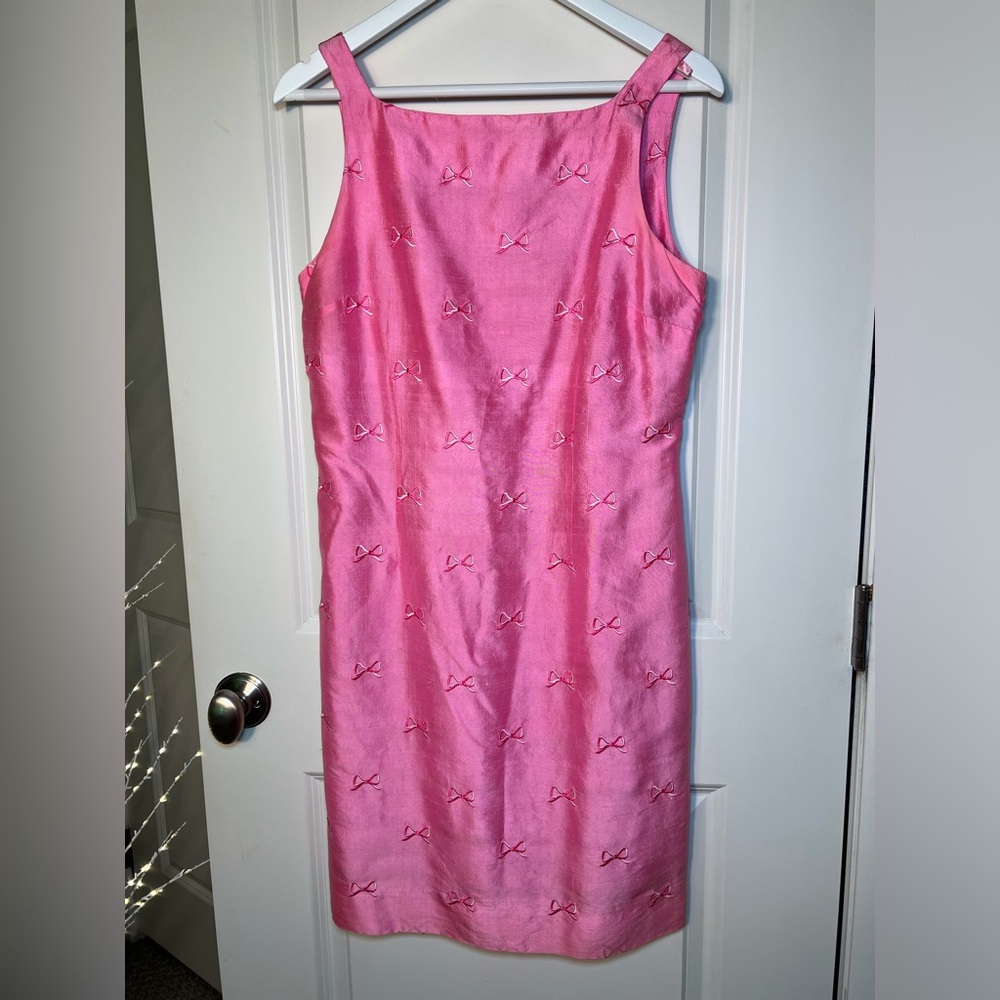 Rare Vintage Lilly Pulitzer Pink Silk Krista Shift Dress with Bows Size 10